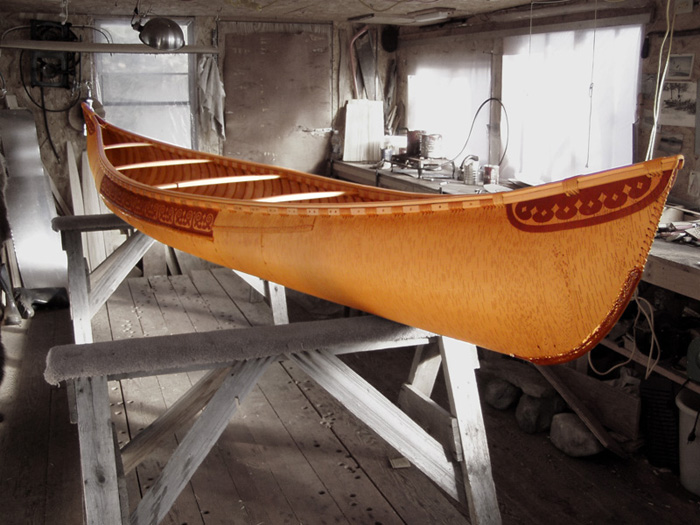 Finished canoe in the shop