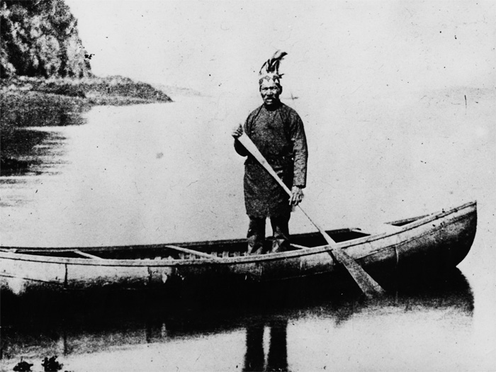 Tomah Joseph, Passamaquody birchbark canoe builder. Photo by Franklin Delano Roosevelt