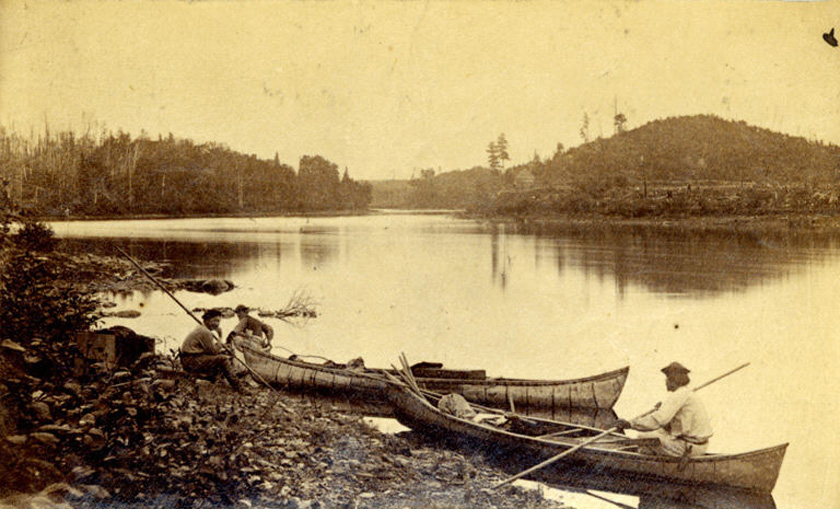 Wolastoqew Men and Canoes above Arthurette, New Brunswick