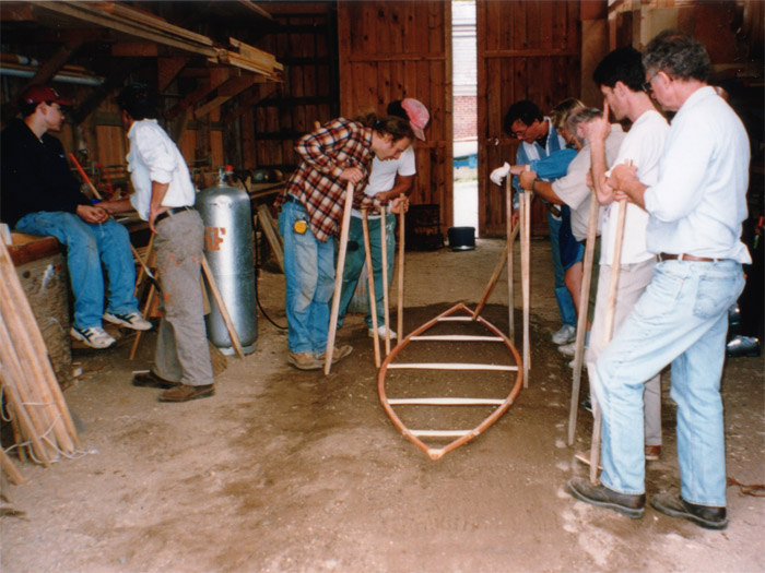 Laying out dirt building bed with gunwale frame